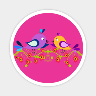 Cute birds winging among flowers Magnet